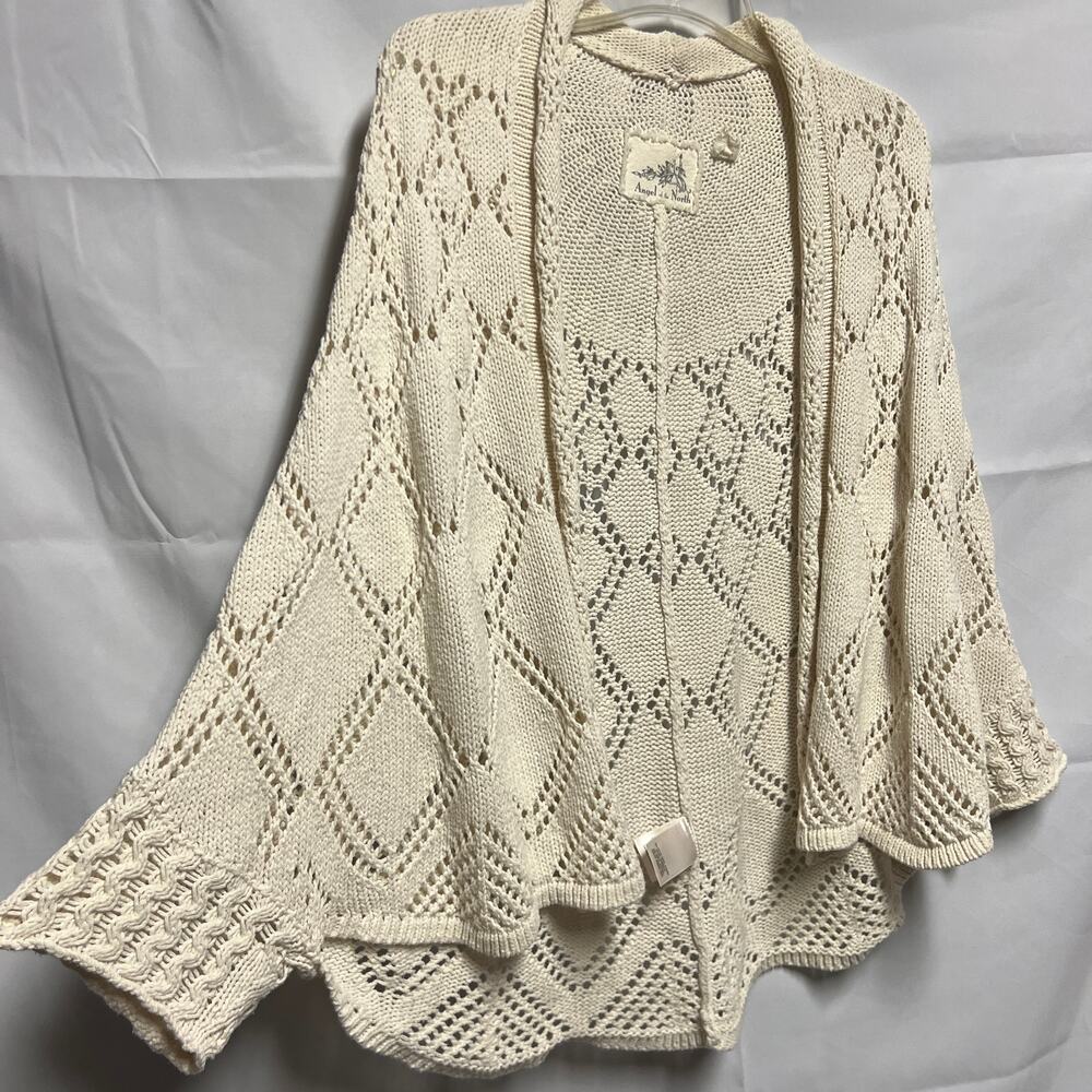 Angel of the North Anthro Cream Pointelle Cardigan Size Small Dolman Sleeve - Picture 2 of 8